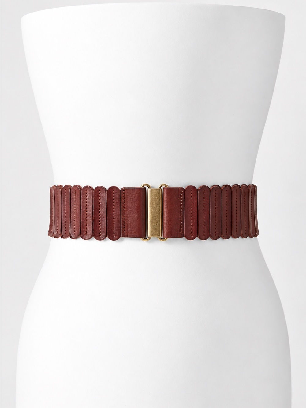 Anthropologie Tabbi Brown Leather Stretch Waist Belt Brass Buckle Size Small